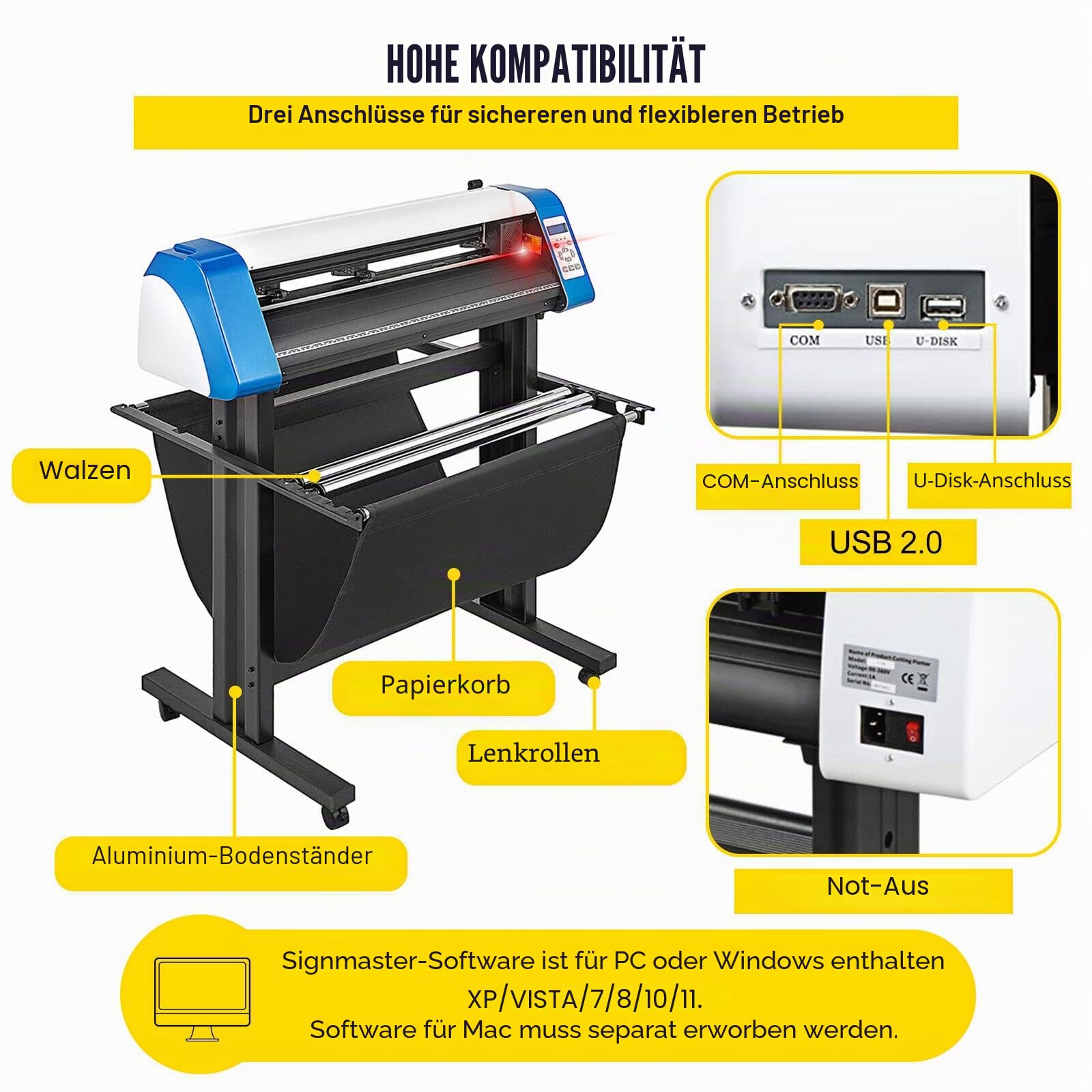 VEVOR Vinyl-Schneidemaschine Plottermaschin, 87 cm Vinyl-Schneider, halbautomatische DIY-Vinyl-Drucker-Schneidemaschine, Manuelles Positionierungs-Schild-Schneiden mit Bodenständer Signmaster Software