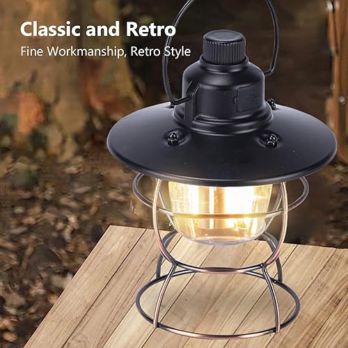 Miniatura 5 de Linterna LED para camping, portátil, 3 modos de luz, carga USB, atenuación continua, linterna vintage LED para senderismo, camping, emergencia