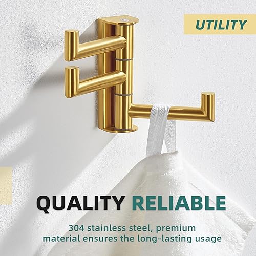 Miniatura 3 de APLusee Gancho giratorio para toallas, gancho plegable de acero inoxidable 304 con tres brazos giratorios, gancho flexible de almacenamiento de