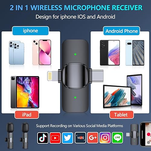 Miniatura 2 de RICCHI Micrófono inalámbrico para iPhone, iPad y teléfono Android, 2 piezas de mini micrófono profesional Plug-Play Clip en micrófonos para