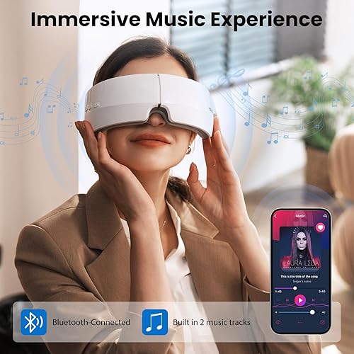 Miniatura 6 de TOLOCO Masajeador de ojos con calor, música Bluetooth, compresión, masajeador de ojos eléctrico ajustable, mejora el sueño, vacaciones, cumpleaños,