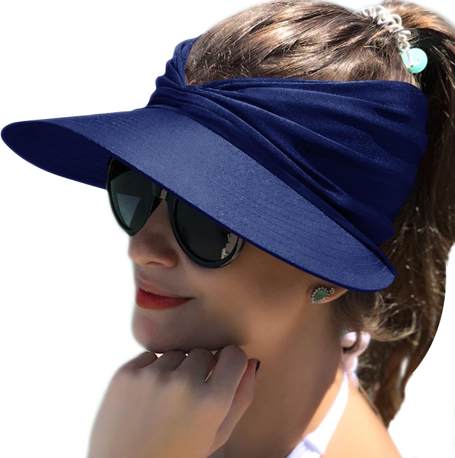 Womens Sun Visor Hat Wide Brim UPF 50+ UV Protection Summer Topless Beach Hat Foldable Quickly-Dry Sun Protection Beach Sport Cap