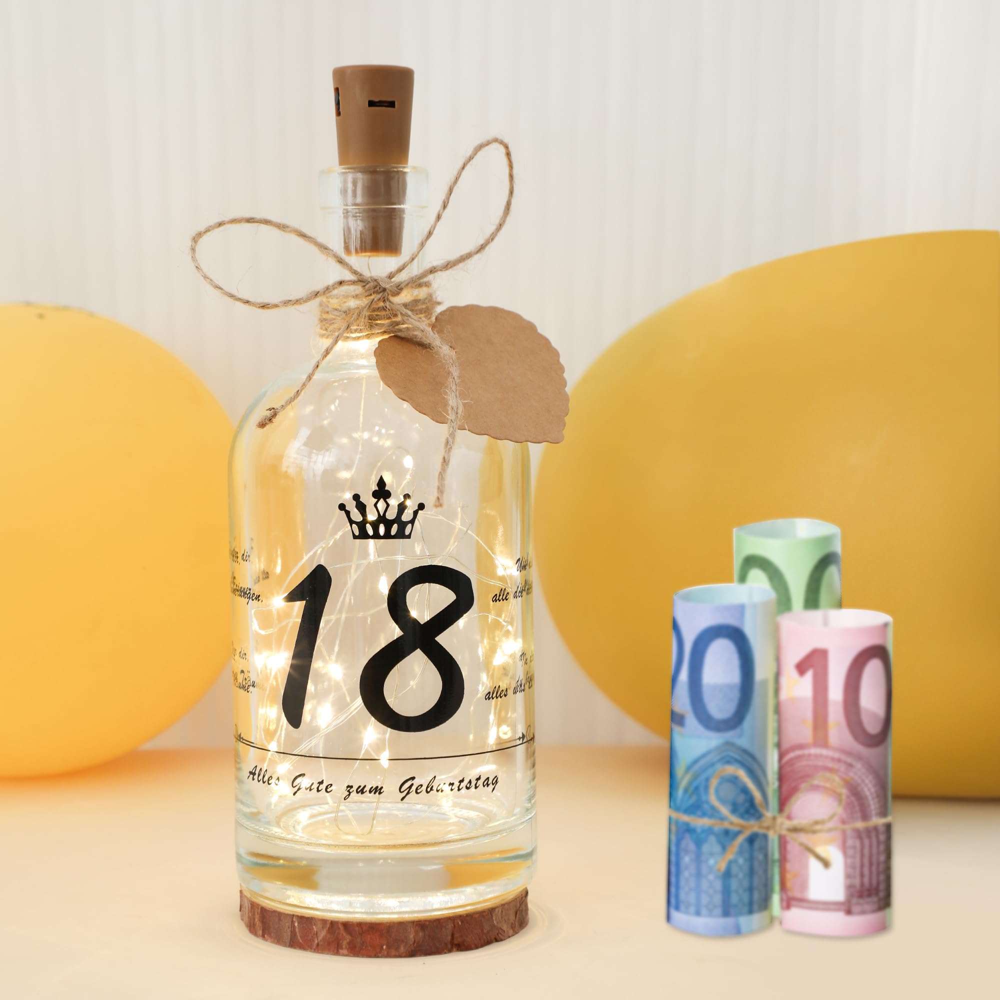 Seutgjie 18. Geburtstag Mädchen Geschenk, Deko 18 Geburtstag Geldgeschenke LED Flaschenlicht mit Spruch für Frauen Mädchen Junge Personalisiertes Geschenk