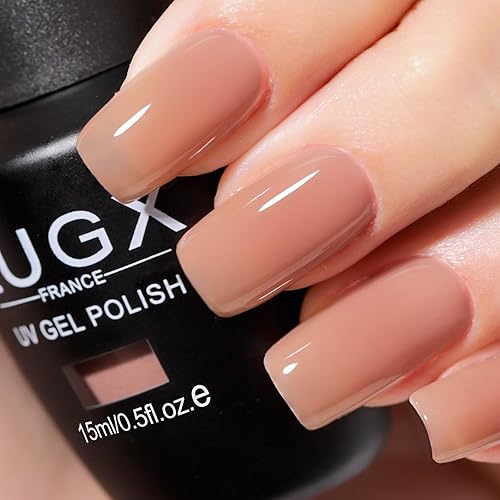 L'UGX Esmalte de uñas de gel natural nude de 0.5 fl oz, esmalte de uñas de gel translúcido neutro U V francés para arte de uñas, manicura y pedicura