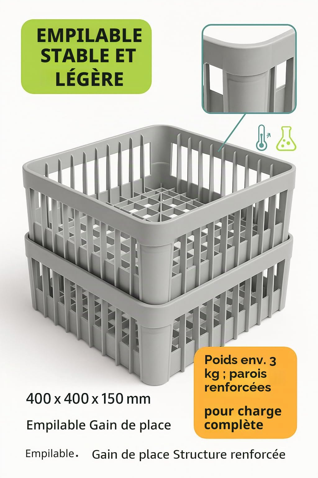 CubetasGastronorm - Casier de lavage pour verres (40 X 40 cm) CLV-40-6345337