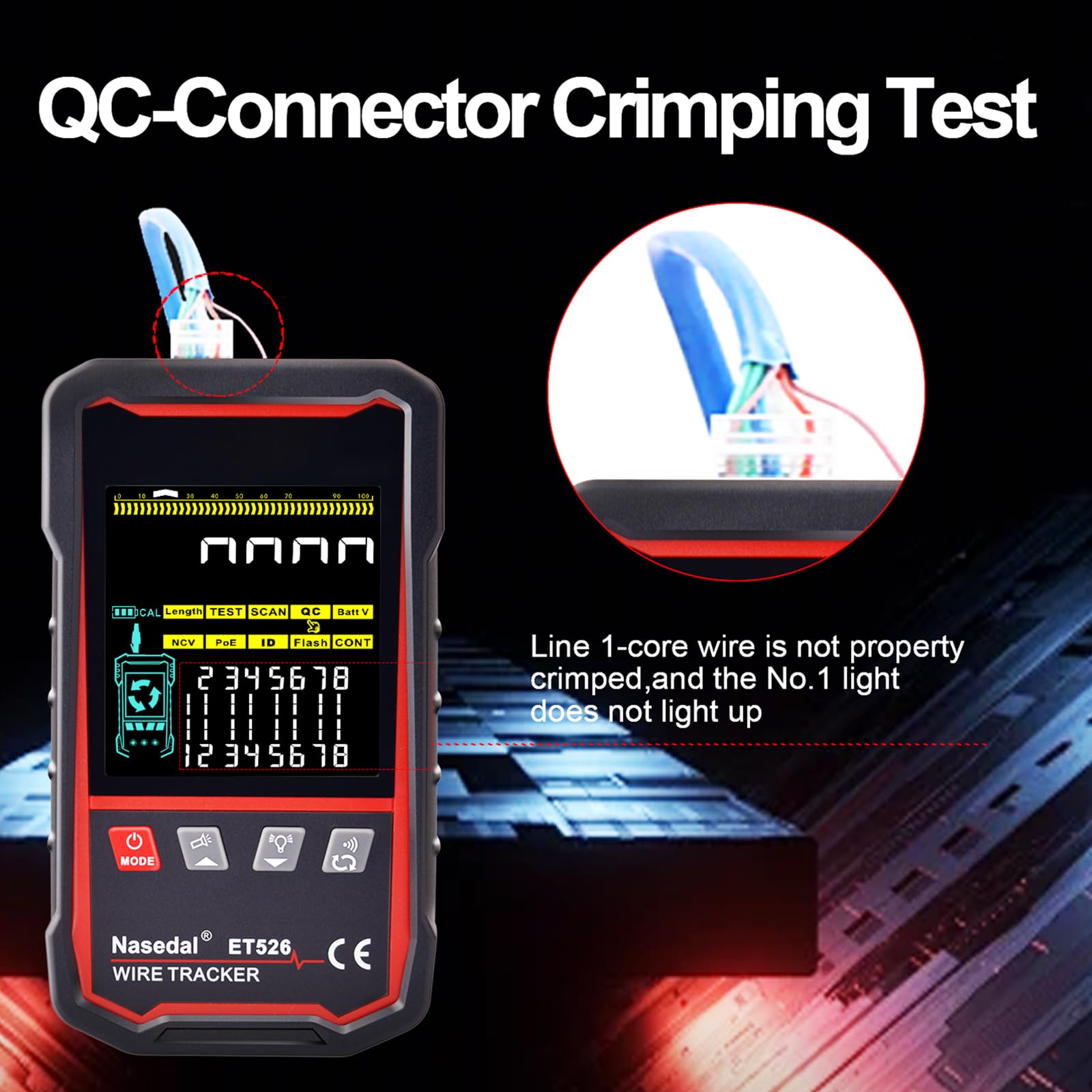 Network Cable Tester Wire Tracker Tone Generator Ethernet Tester Multímetro VFL 3 en 1 RJ45 CAT5 CAT6 CAT7 CAT8 RJ11 Cable Length Cable Mapping Test Port Flashng 3 pcs Remote (ET526)