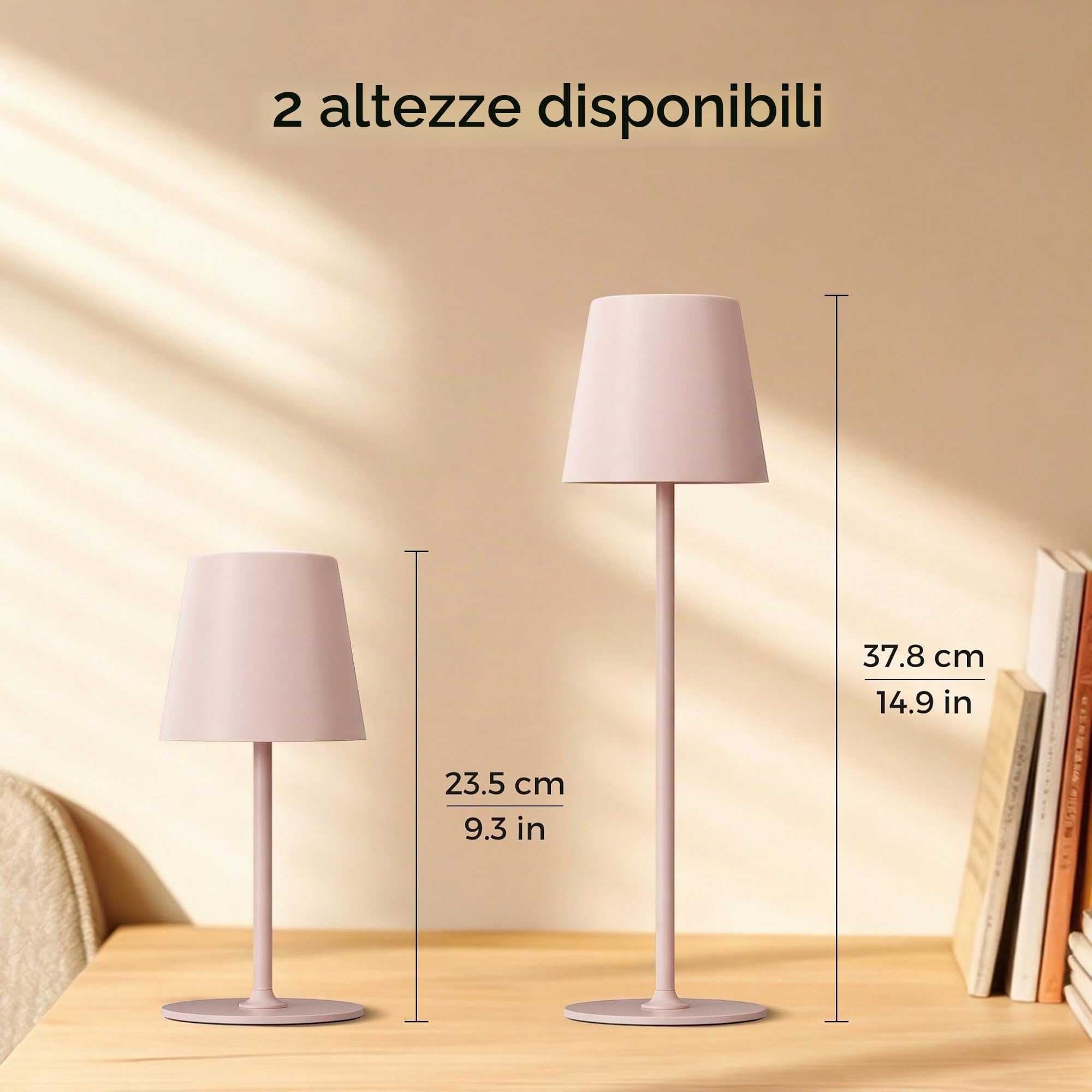 2 Pezzi Lampada da Tavolo Senza Fili in Metallo, Lampada Comodino | Lampada da Scrivania Ricaricabile, Abat Jour LED per Interno Esterno, Luce Calda a 3 Livelli, Corpo Metallico,IP54,Rosa Beige