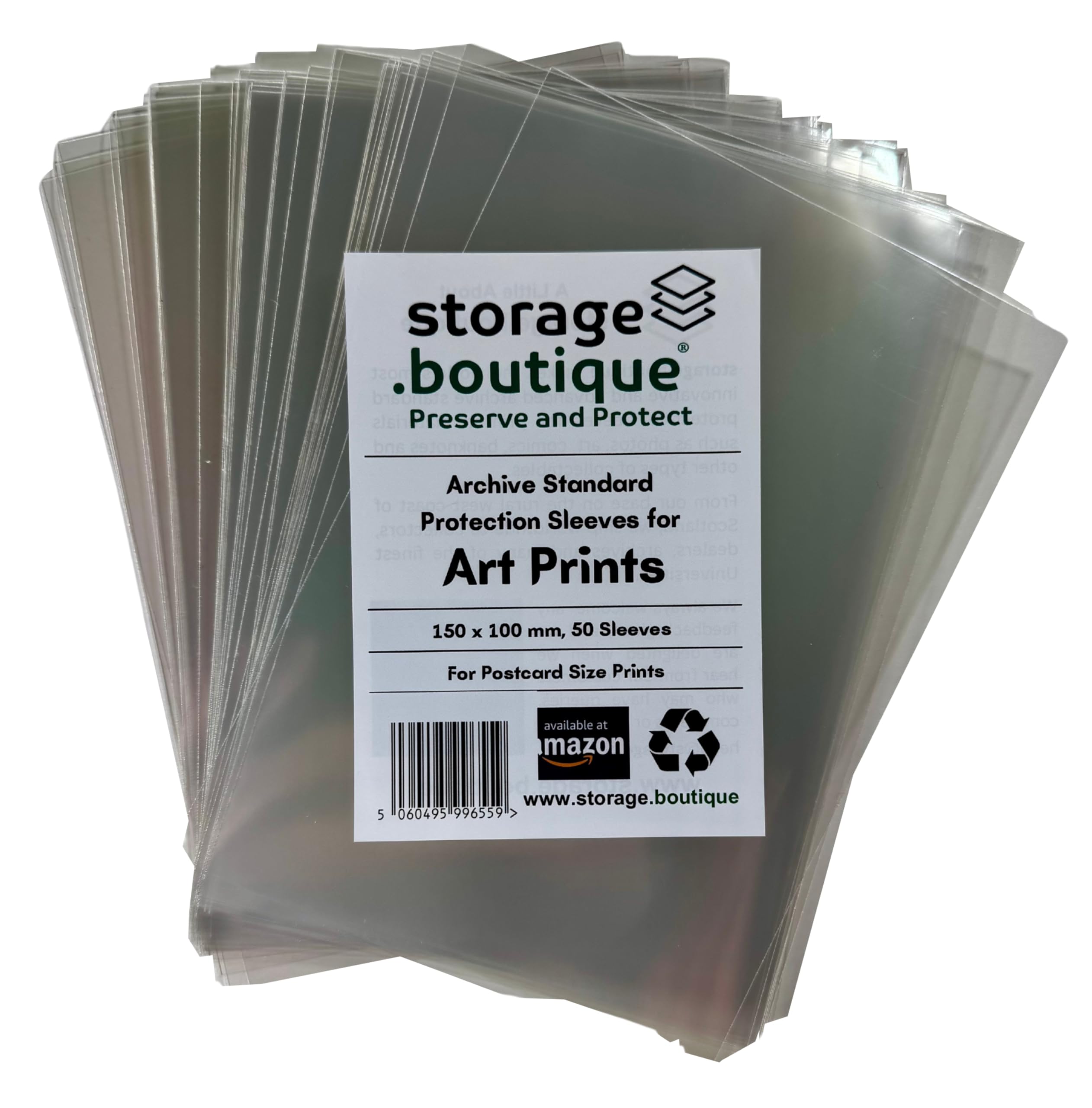 storage.boutique Art Print Protection Sleeves, Archive Standard, Acid Free, Postcard Size, 150 x 100 mm, 50