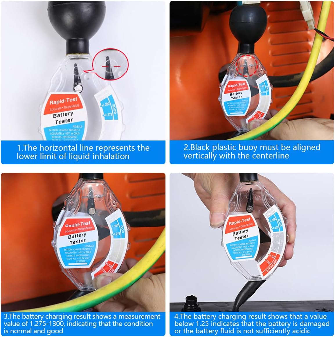 Car Rapid Battery Hydrometer Tester, Deep Cycle Vehicle Battery Hydrometer Testing Tool, Professional Fast Auto Battery Analyzer Density Detection, Universal for SUV, RV, Truck