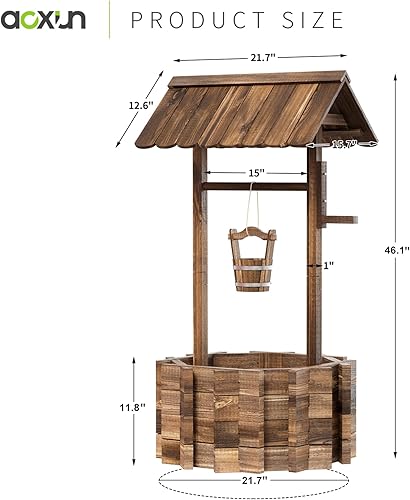 Miniatura 8 de Aoxun Jardineras de madera con cubo para colgar, ayudante de jardín, decoración de jardín rústica para exteriores, patio y patio, base reforzada
