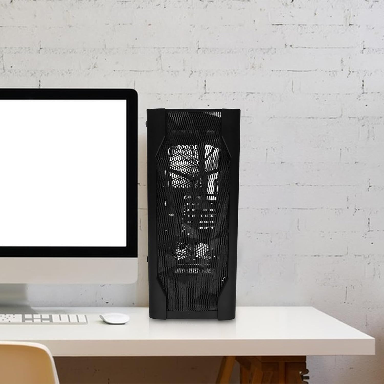 Gaming Computer Chassis ATX Full Tower Case with Tempered Glass Side Panel for Desktop PC Water Cooling Compatible with Large Motherboards, Black Ice Pattern for Home and Office