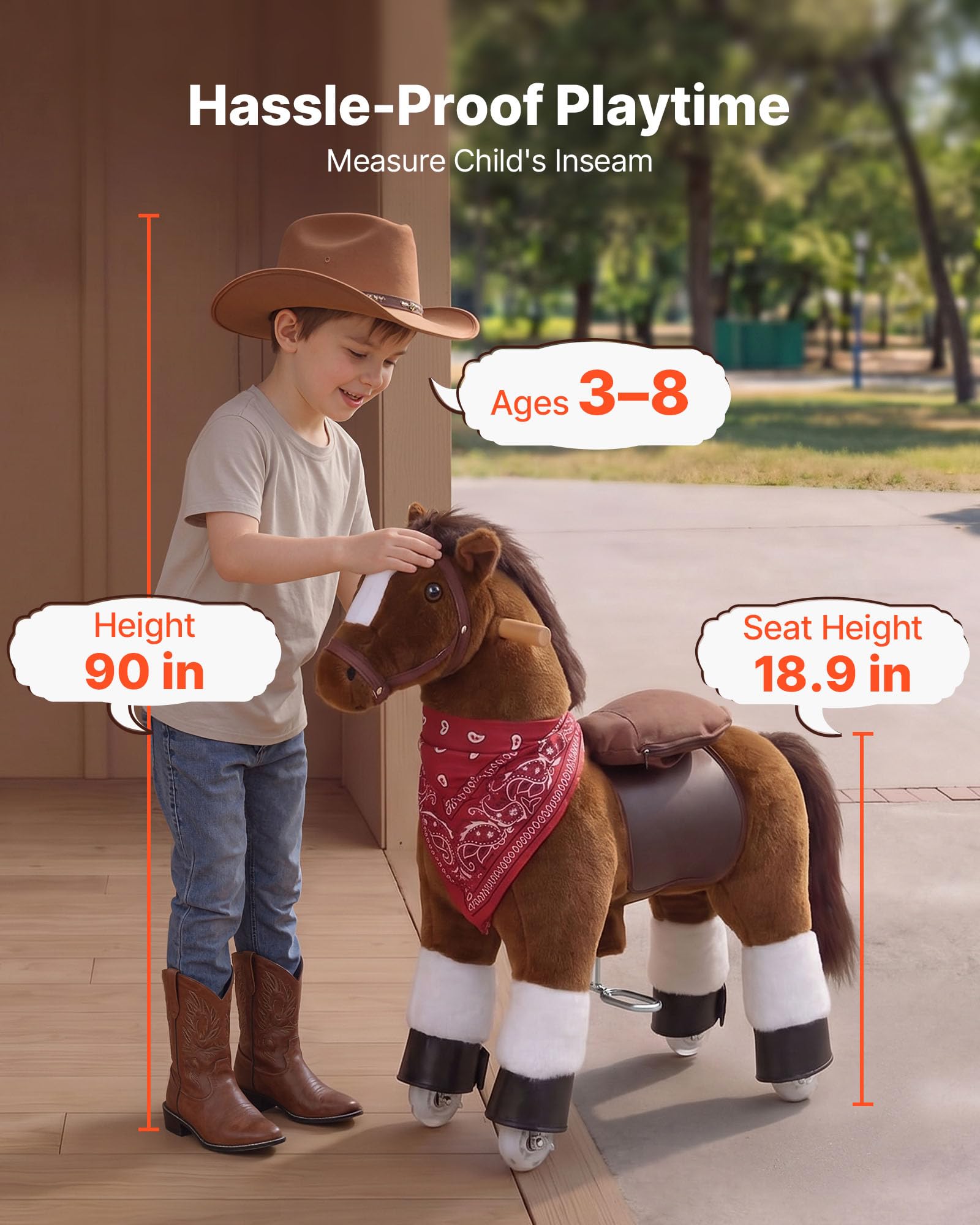VEVOR Caballo de Juguete para Niños, Pony de Montar con Ruedas, Pedales, Caballito Infantil con Asiento Elevado, Estructura de Metal, Uso Interior y Exterior, Carga hasta 50 kg, Niños Niñas 3 a 8 Años