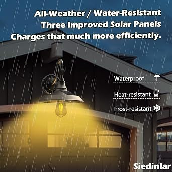 SIEDiNLAR Solar Barn Light Outdoor Aluminum with 3 Modes, 2 Pack, Black