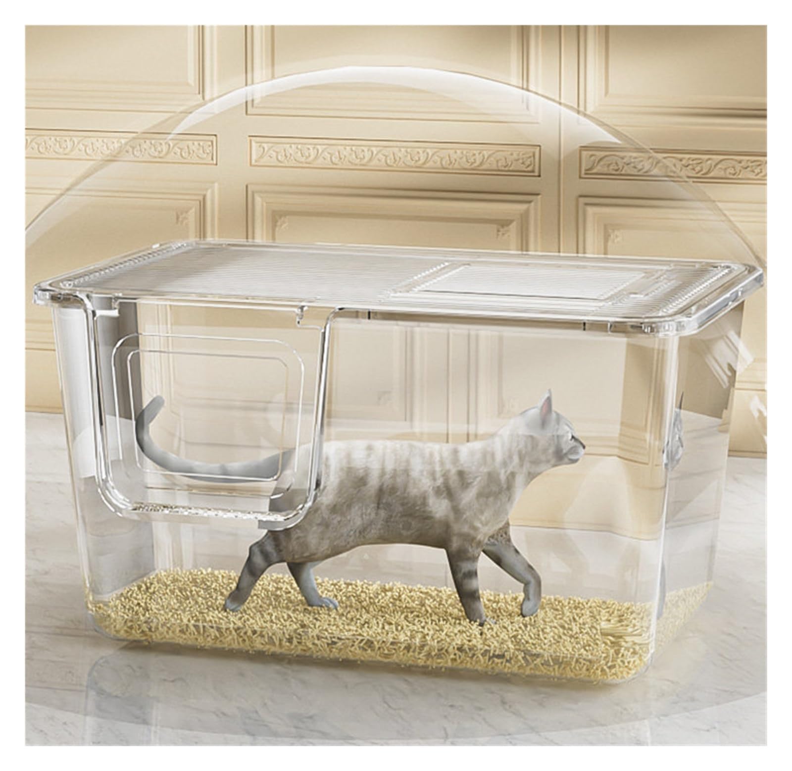 Caja de Arena for Gatos Cerrada con Tapa, Bandeja de Arena extraíble de Lados Altos y Grandes, Inodoro for Gatitos de fácil Limpieza for Interiores(Grey)