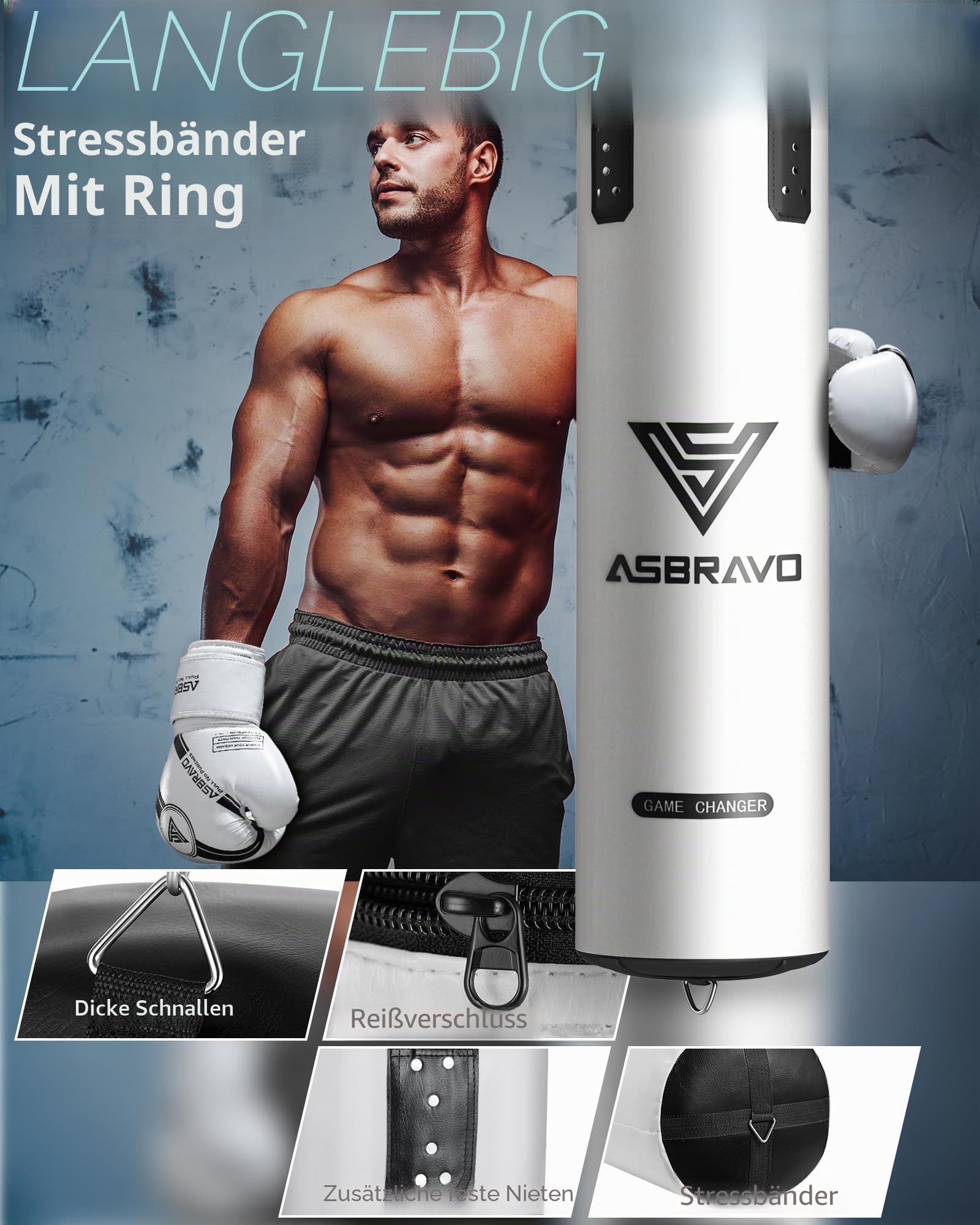Boxsack für Erwachsene, 4ft PU schweren Boxsack Set 12OZ Handschuhe für MMA Muay Thai Kickboxen Training Home Gym, Kampfsport (ungefüllt)