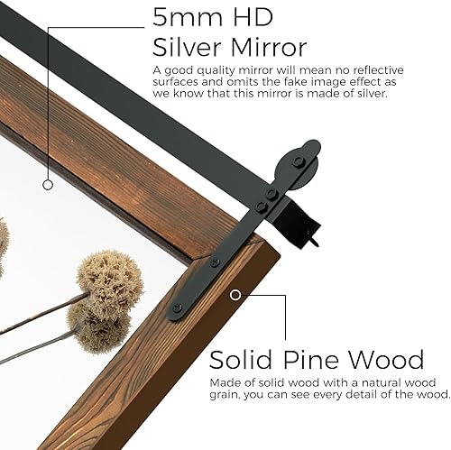 Miniatura 6 de YOSHOOT Espejo de puerta de granero de granja, 48 x 30 pulgadas, espejo de pared con marco de madera rústica, espejo vintage montado en la pared,