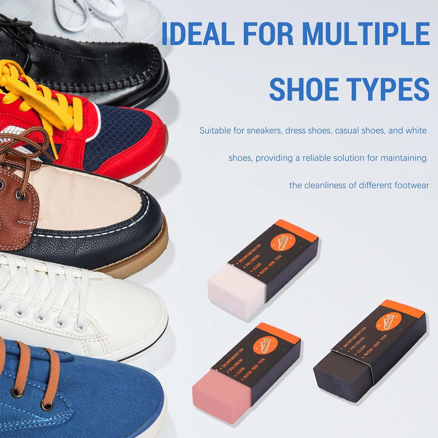 3 Pieces Sneaker Cleaning Eraser - Shoe Stain Remover for Canvas, Leather, Suede, Nubuck | Portable Wash-Free Dirt Remover | Daily Use and Travel Essential