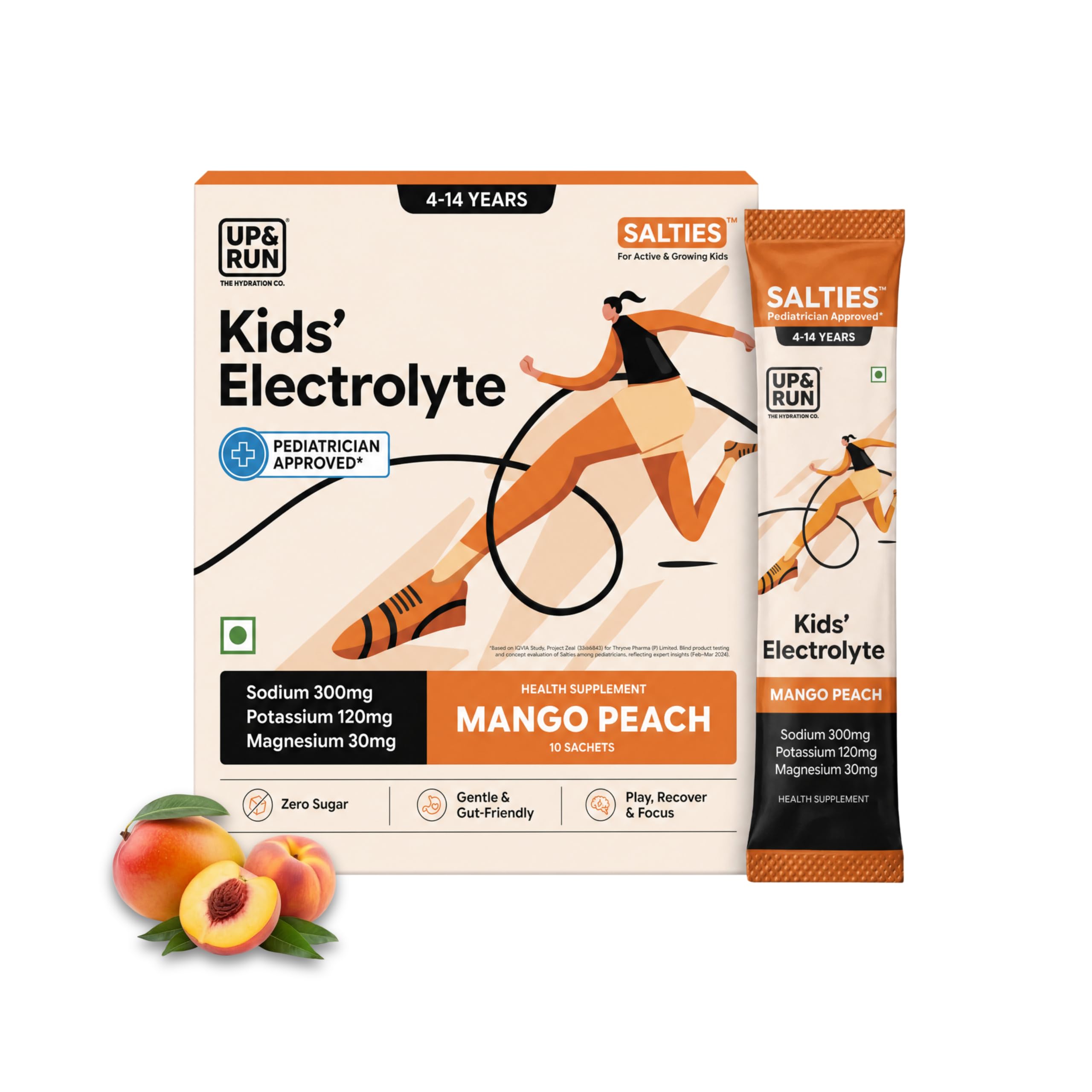 SALTIES | Electrolyte Powder for Active Kids (Ages 4-14) | Sugar-Free | Mango Peach | 10 Sachets-image-12
