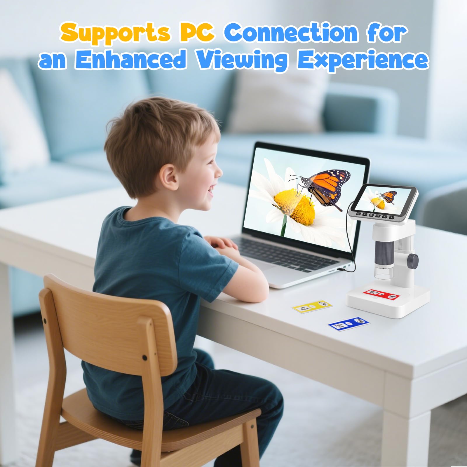 Microscopio digital para niños de 5 a 1000 x, pantalla IPS de 4,5 pulgadas, 1080P, microscopio portátil de mano con tarjeta de 32 GB, foto y vídeo, conexión de PC para escuela naturaleza