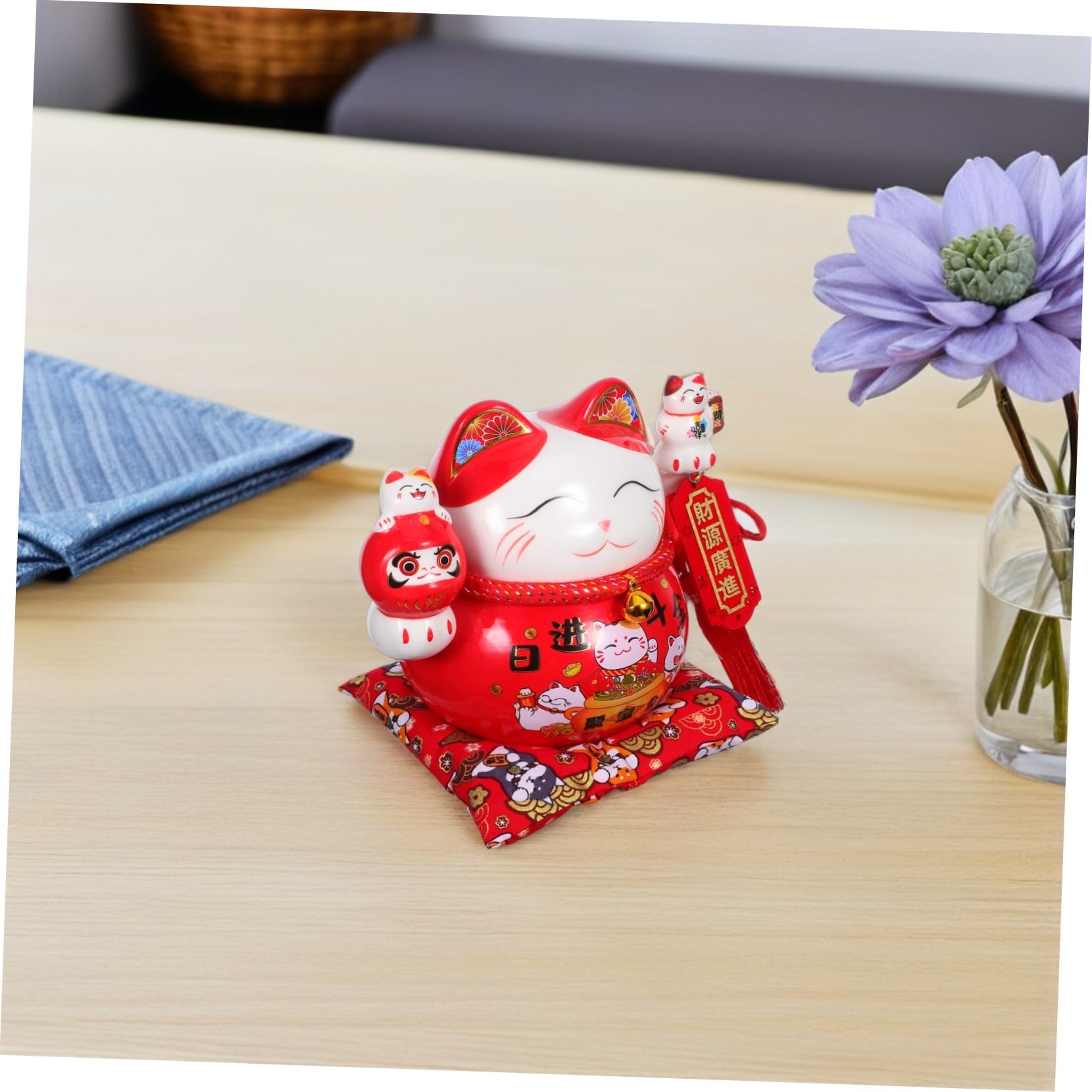 TOPBATHY Keramik-spardose in Form Einer Katze Traditionelle Maneki Neko Figur als Heimdekoration und Geldsparer Chinesisches Ornament für Tischdekoration