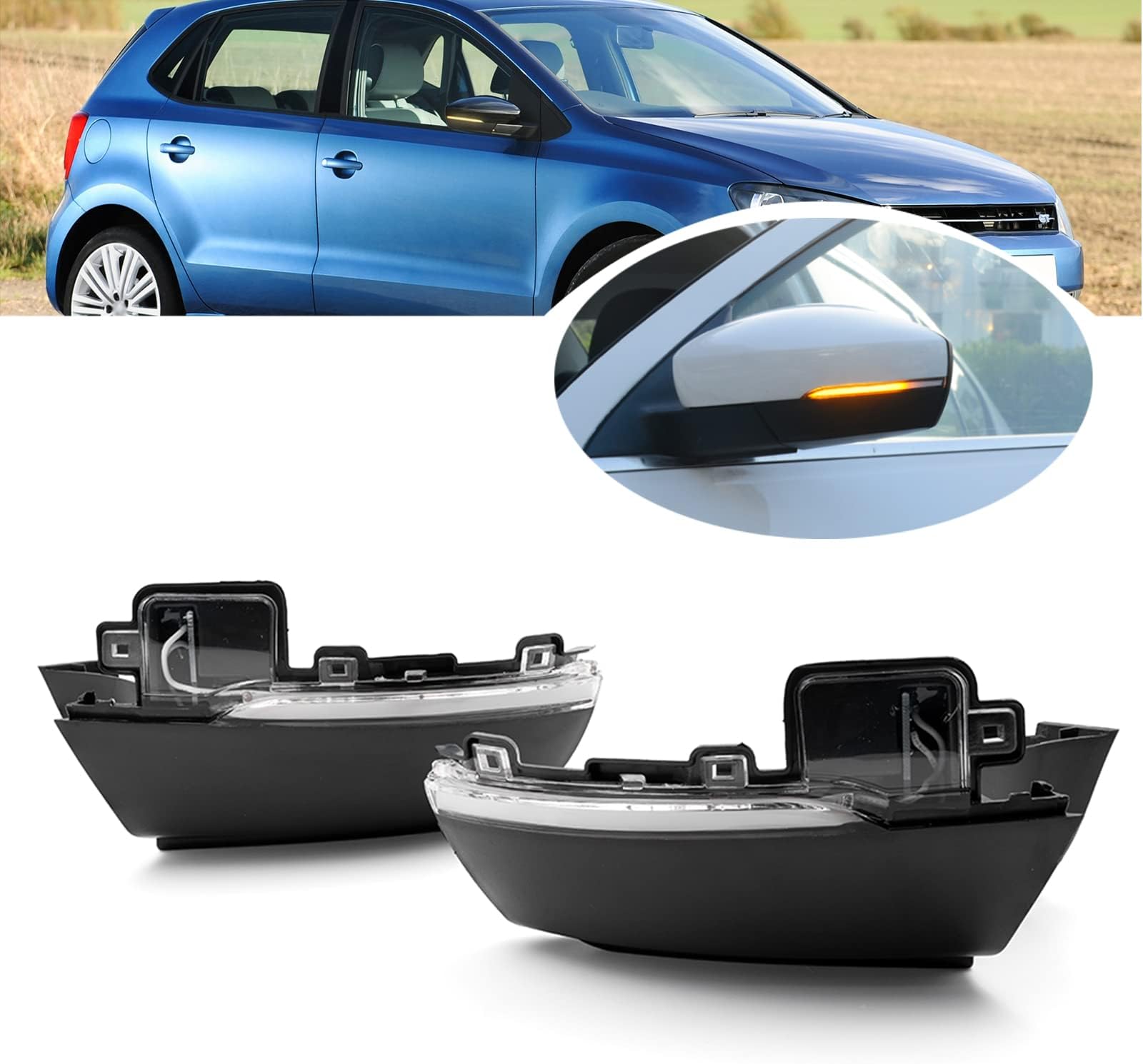 njssjd Dynamic LED Side Mirror Indicator Turn Signal Lights for VW Polo MK5 6R 6C Up! e-Up Skoda e-Citigo Seat e-Mii Wing Rearview Mirror Indicators Blinker Lamp Clear Lens