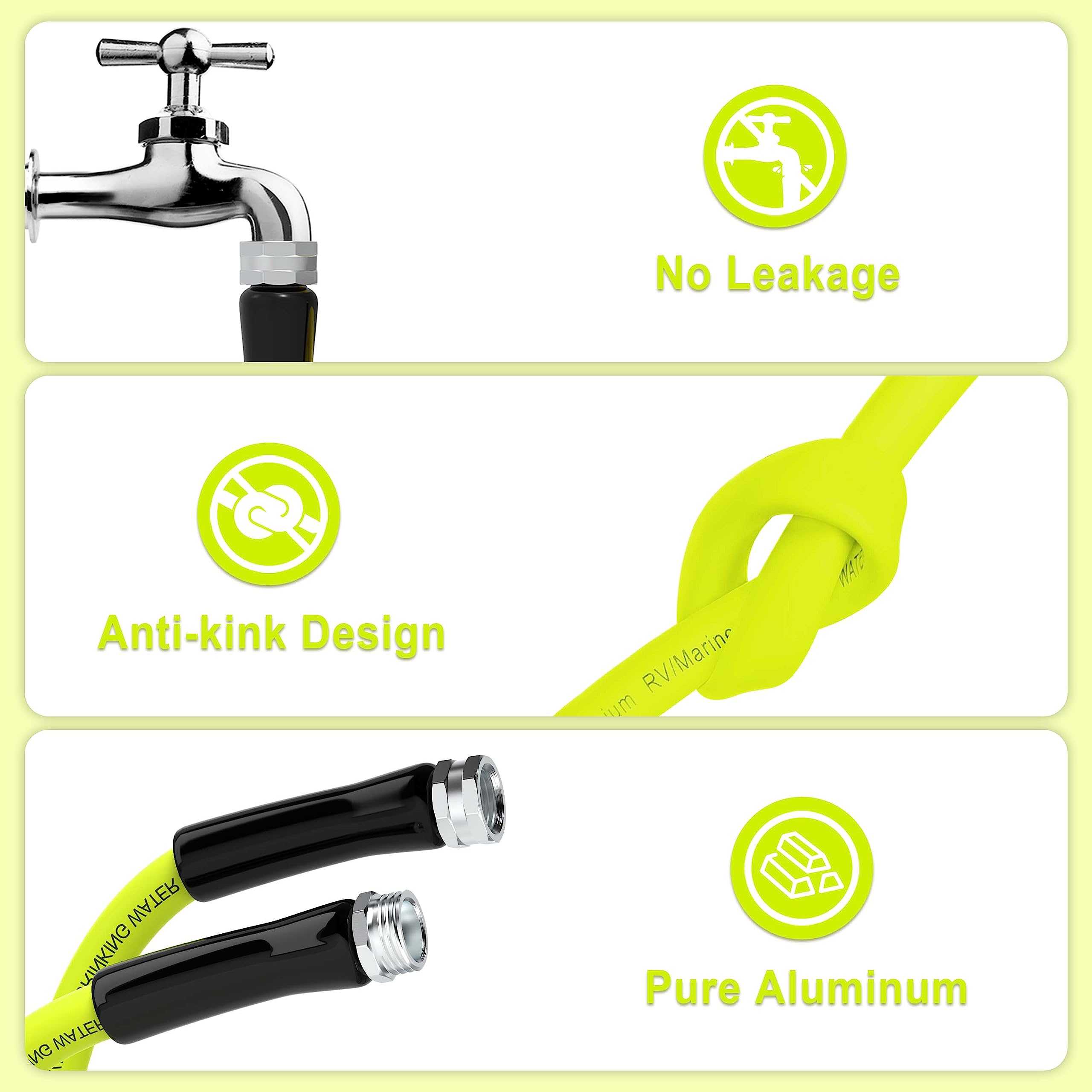 YOMILINK RV Water Hose, 35 FT Drinking Water Hose for RV Camper Trailer and Marine Truck Car, Potable Outdoor Fresh Garden Hose, BPA Free, PVC, Anti-Kink, Leak-Free, Flexible, 5/8", Green