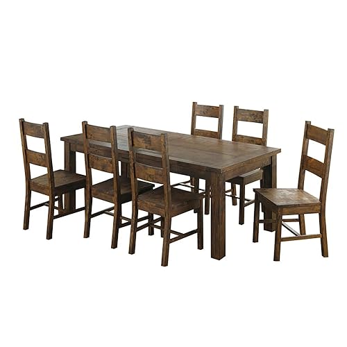 Benzara Caly 7pc Rectangular Dining Table Set, 6 Ladderback Side