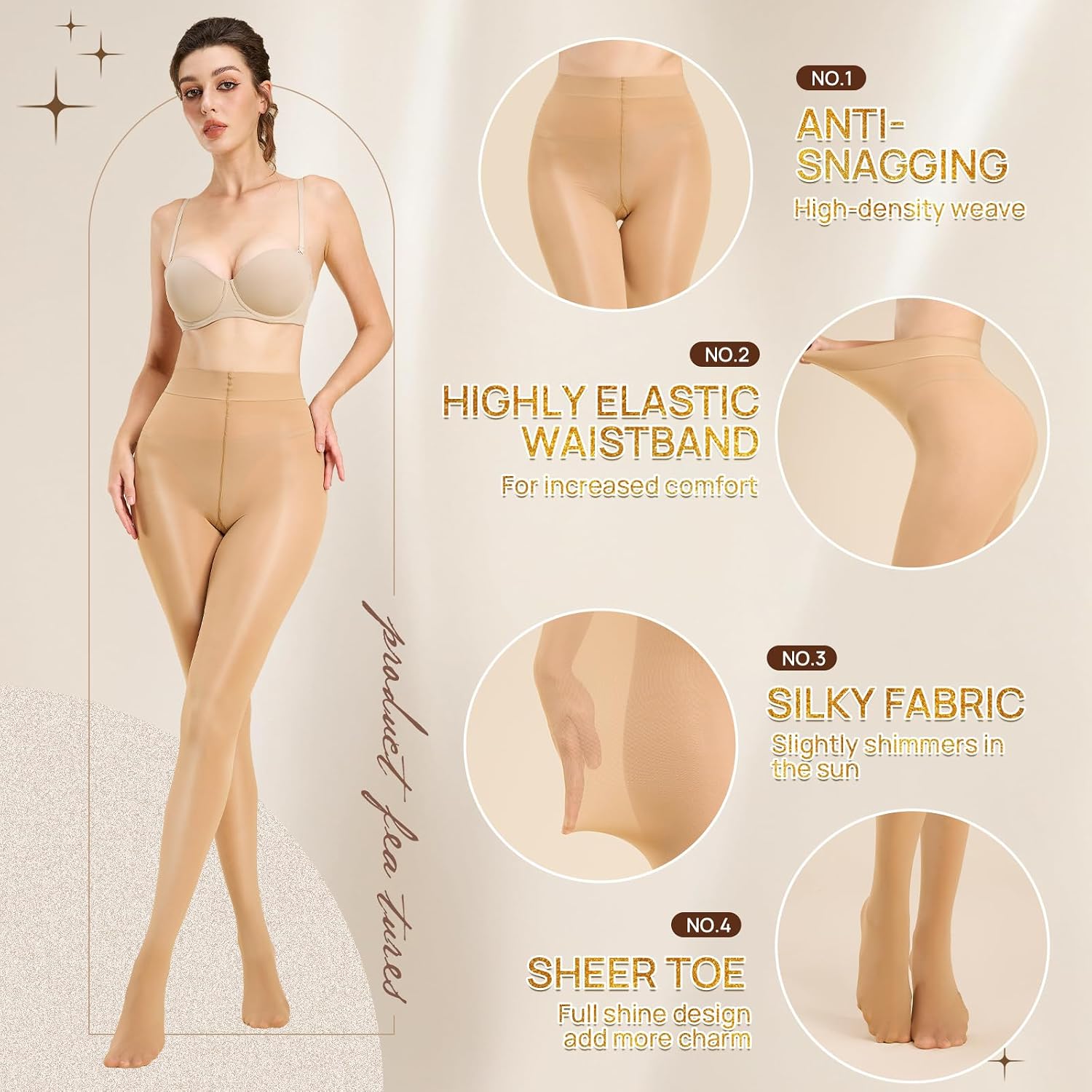 MANZI 2 Pairs Run Resistant Sheer Tights for Women Ultra Soft 15D Non Rip Pantyhose with High Waist