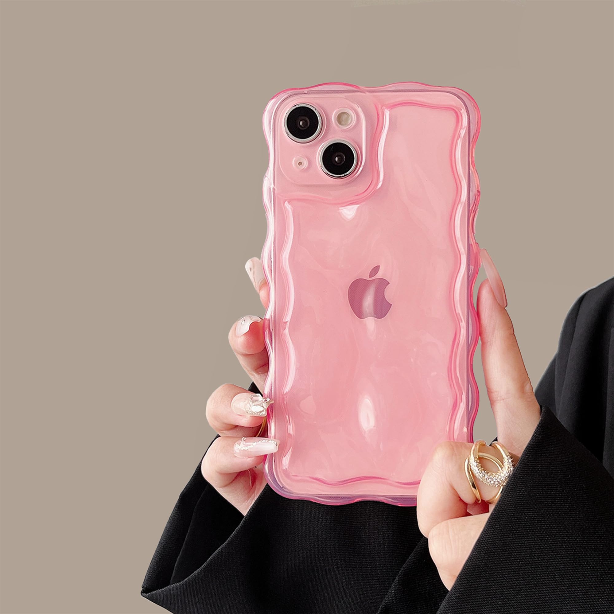 Case for iPhone 15 Pro,Cute 3D Transparent Meteorite Bubble Water Ripple Pattern Curly Wavy Frame Case,Soft TPU Shockproof Case for iPhone 15 Pro Phone Case 6.1 Inch,Clear Pink