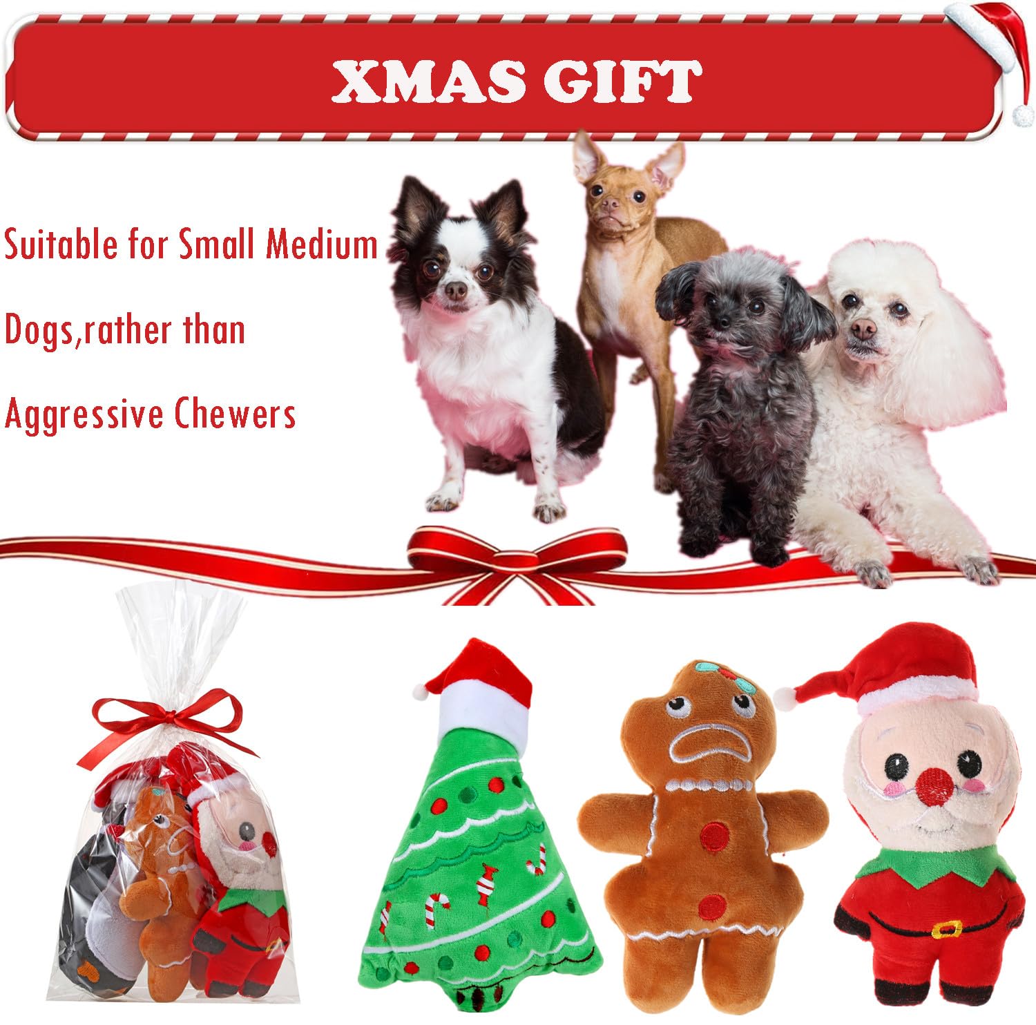 Kleines Hundespielzeug, Weihnachten, Plüsch, quietschendes Welpenspielzeug, Urlaubs-Hundespielzeug, Geschenk-Set