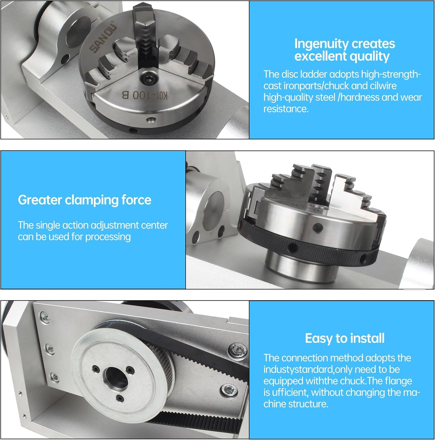 Fresadora CNC de 5 ejes con mandril de 3 mandíbulas de 100 mm, cabezal divisor de indexación de eje C para enrutamiento y grabado CNC, motor paso a paso Nema23