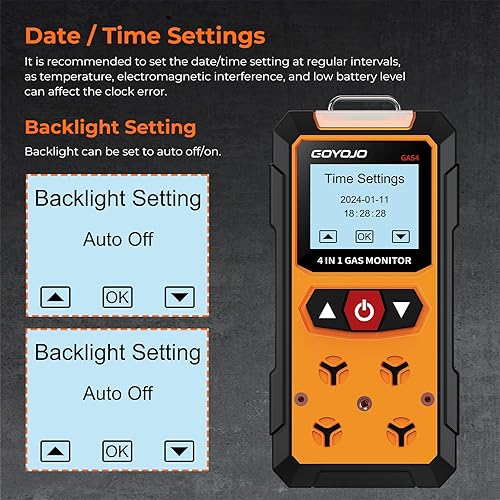 Miniatura 5 de Detector de fugas de gas 4 en 1 (H2S, EX, O2, CO) - Monitor de seguridad confiable para el hogar y el lugar de trabajo con detección precisa -