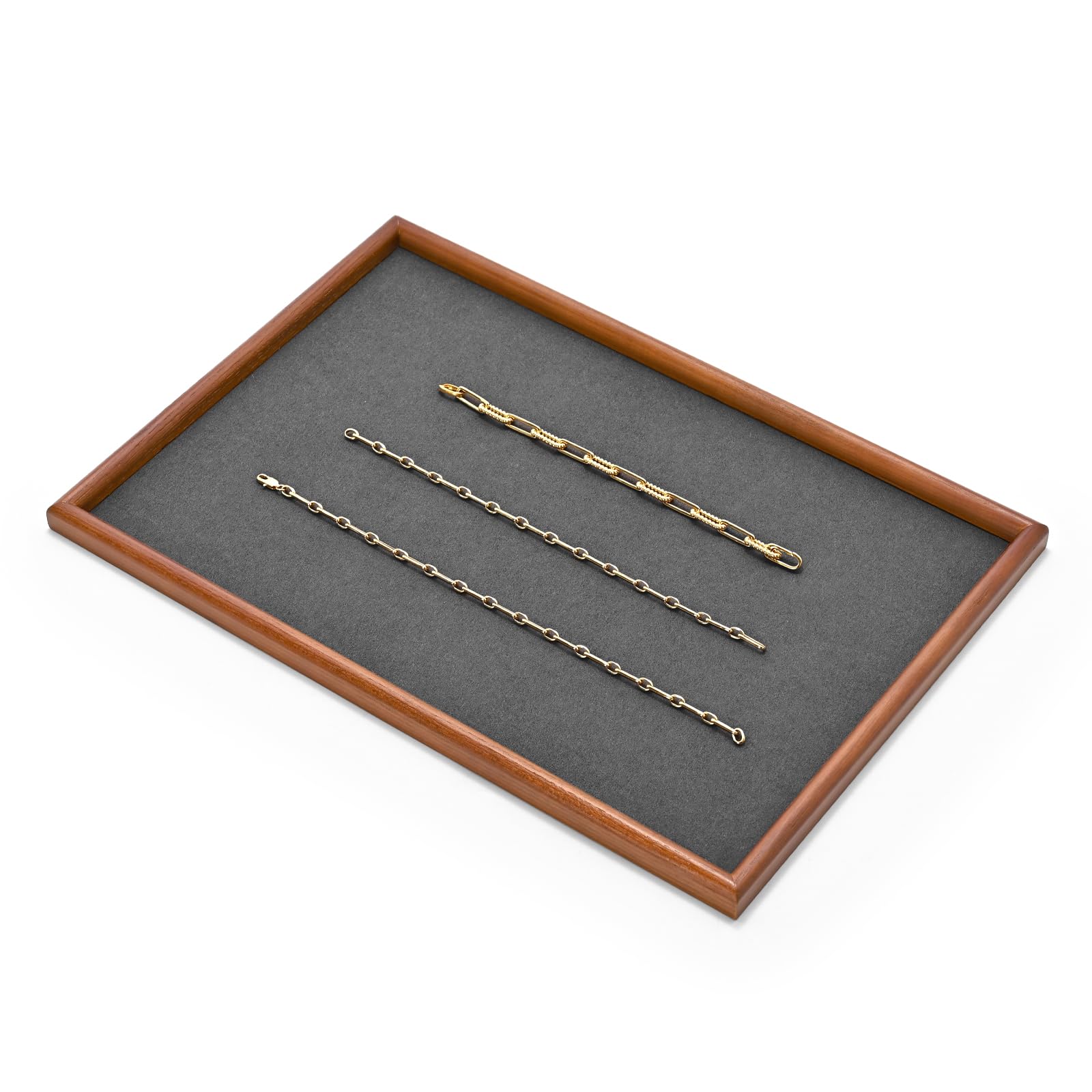 Oirlv Rectangle Plateaux à Bijoux Plateaux à Bijoux En Bois Massif,Organiseur à Bijoux,Rangement de Bijoux(Grand Format/Gris Foncé)