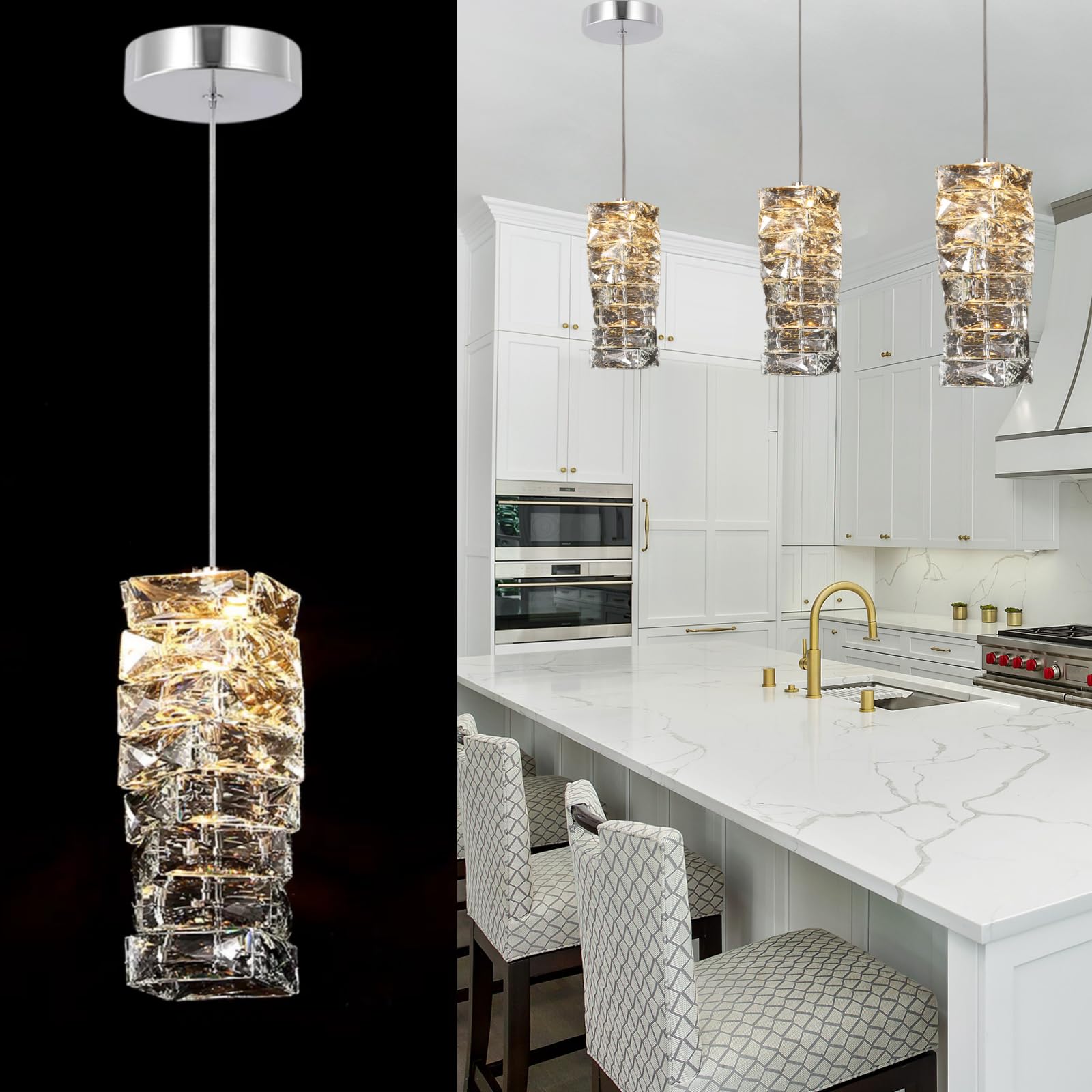 Photo 1 of KKQiYuloom Crystal Pendant Light, Chrome, Mini LED Chandelier