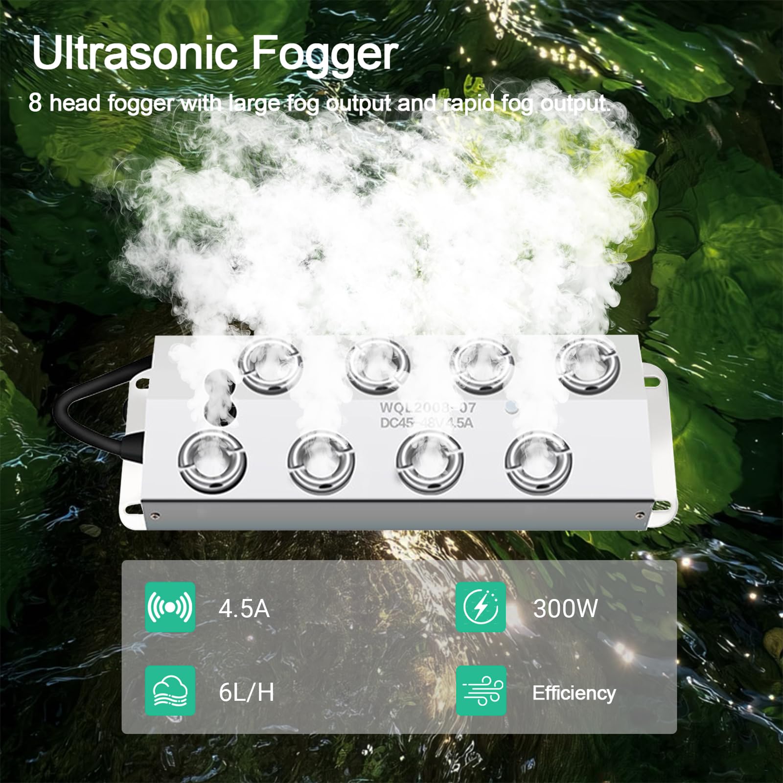 Nebulizzatore ad ultrasuoni a 8 Teste, 6L/h in Acciaio Inox 304, con Galleggiante, umidificatore ad ultrasuoni con Funzione di Protezione per Serra, Giardino, palcoscenico