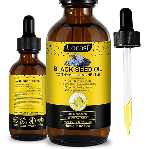Uocasi Aceite de semilla negra, prensado en frío, 100% puro y natural, crecimiento del cabello y cuidado de la piel, 2.02 onzas líquidas