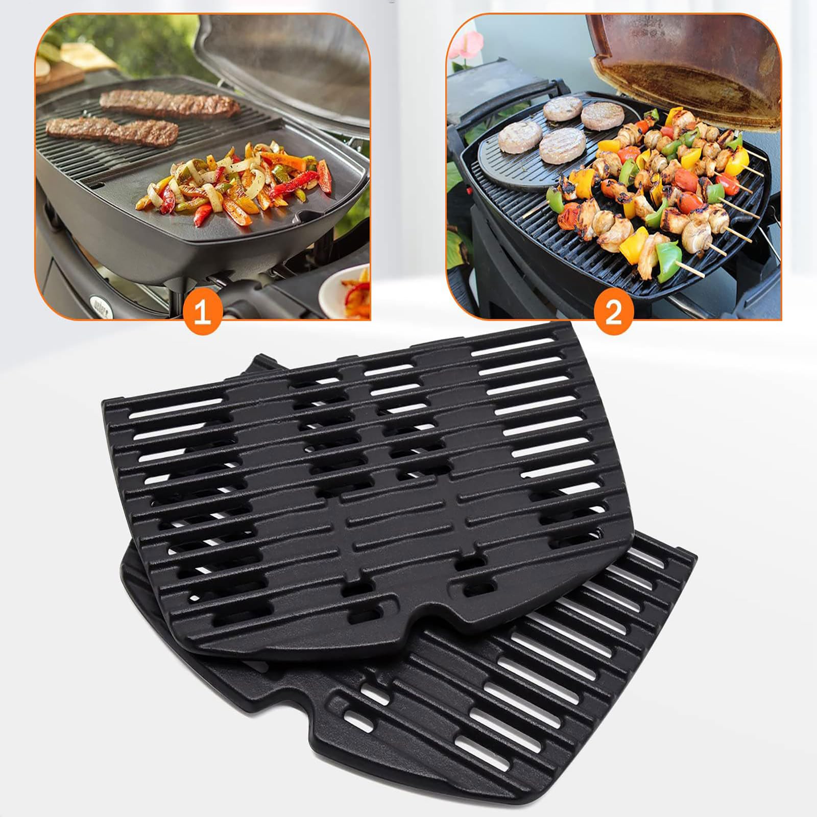 7644 Gusseisen Grillrost für Weber Q100, Q1000, Q120, Q1200, Q1400 Zubehör Gasgrill, 32 x 21.6cm Grillrost Gusseisen Ersatzteile Zubehör, Grillplatte für Weber Grill Baby-Q Gekauft Ersatzteile, 2Pack