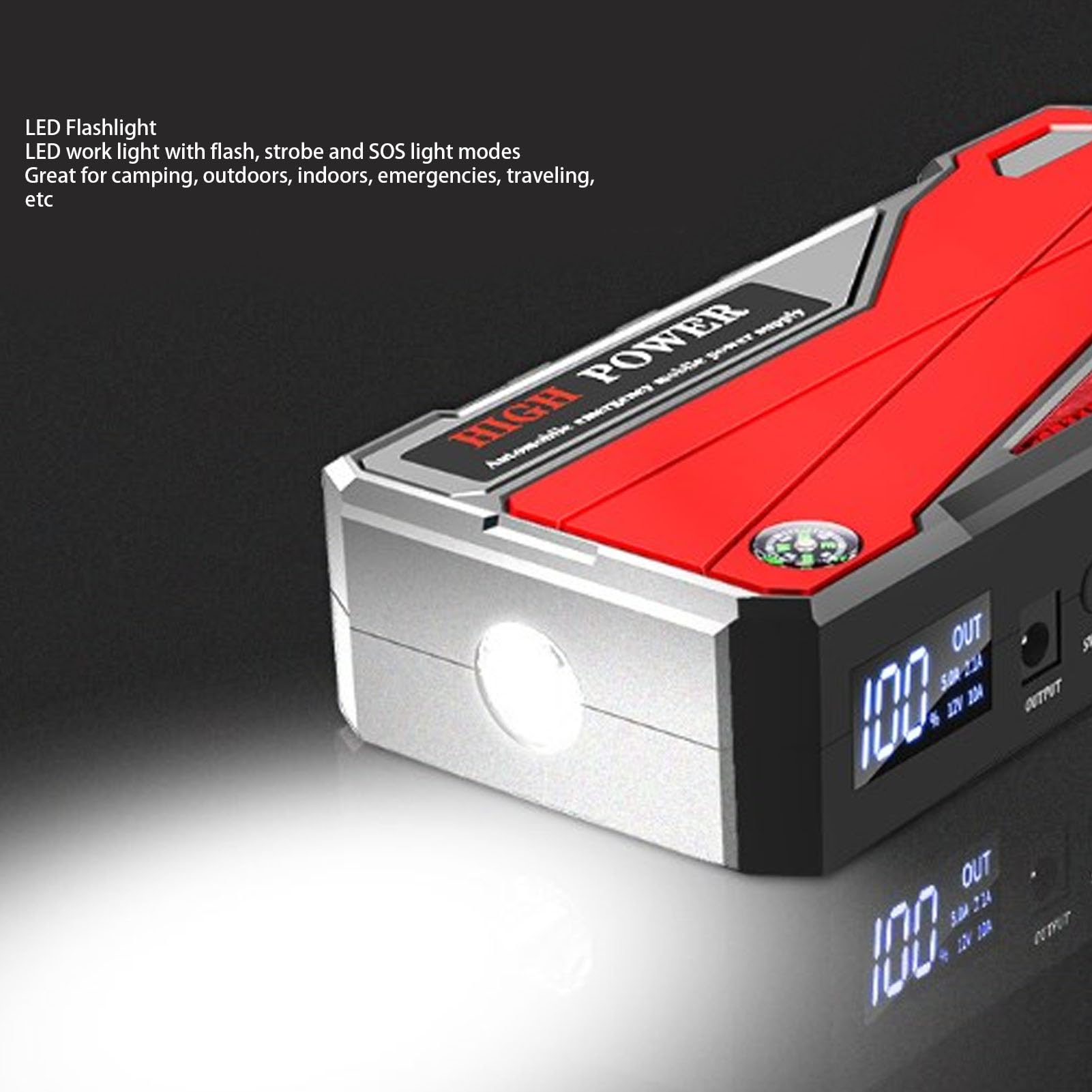 Rozrusznik Akumulatorów 1000A, 20000mAh Akumulator Litowy do 7L Gazowego 5,5L Silnika Derv, Latarka LED, Ochrona Bezpieczeństwa, Szybkie ładowanie USB3.0, Awaryjny Bank Zasilania