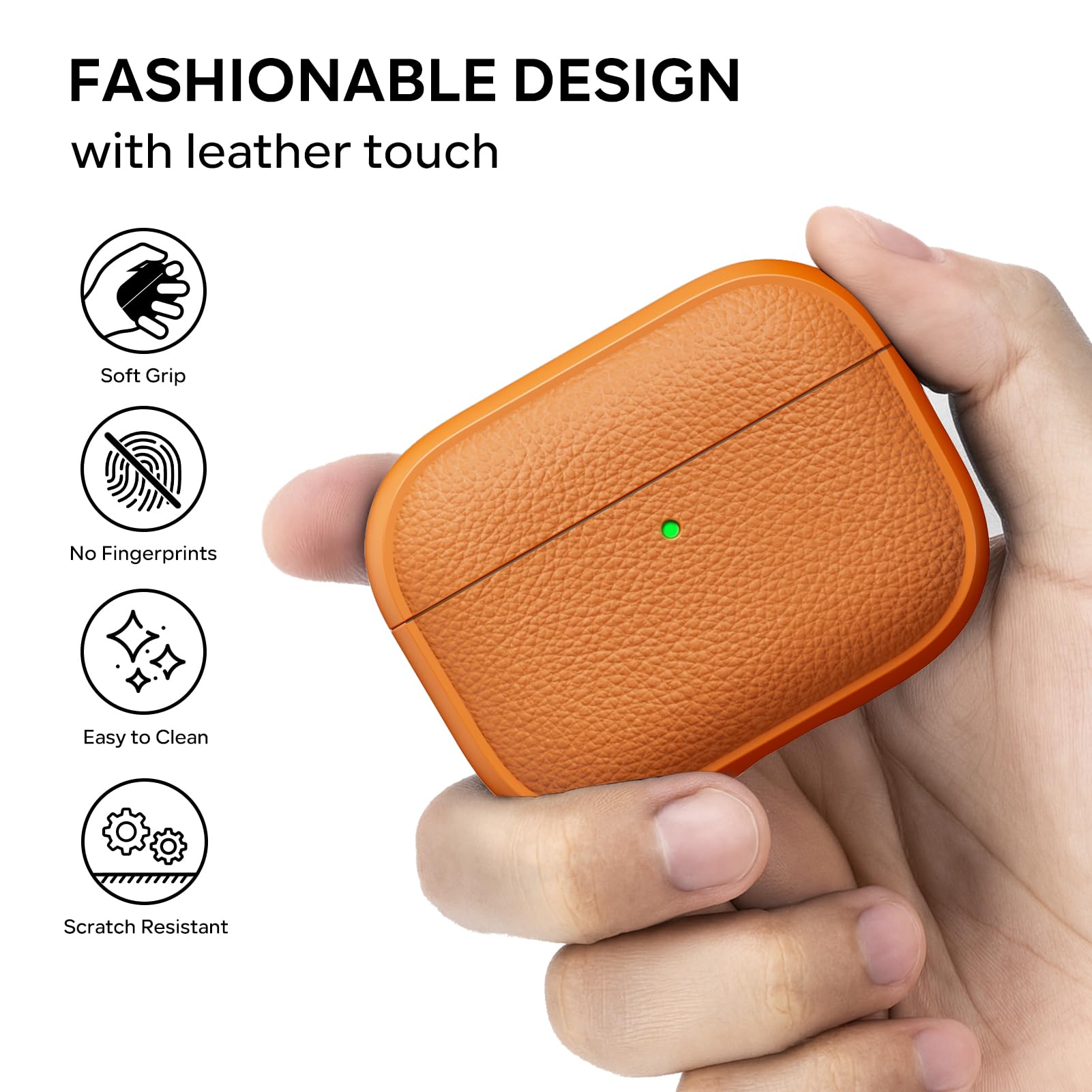 ACRONIX Etui na słuchawki AirPods Pro 3 2025, miękkie etui TPU do Apple AirPods Pro 3 z paskiem na rękę, skórzany design w dotyku, tekstura drzewa Airpods Pro 3 Case - pomarańczowe