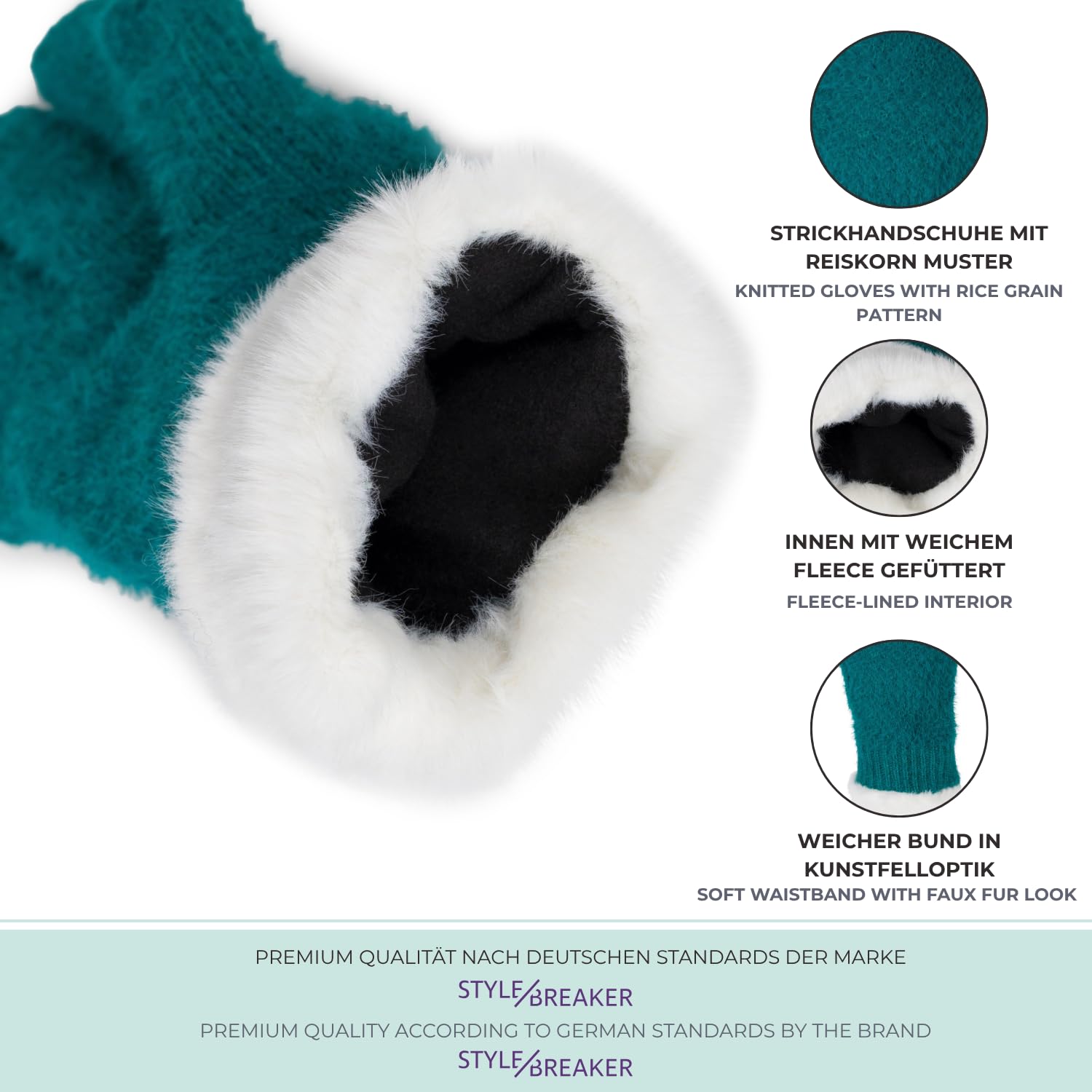 styleBREAKER 09010040 Gants d'hiver chauds pour femme avec motif grain de riz et polaire