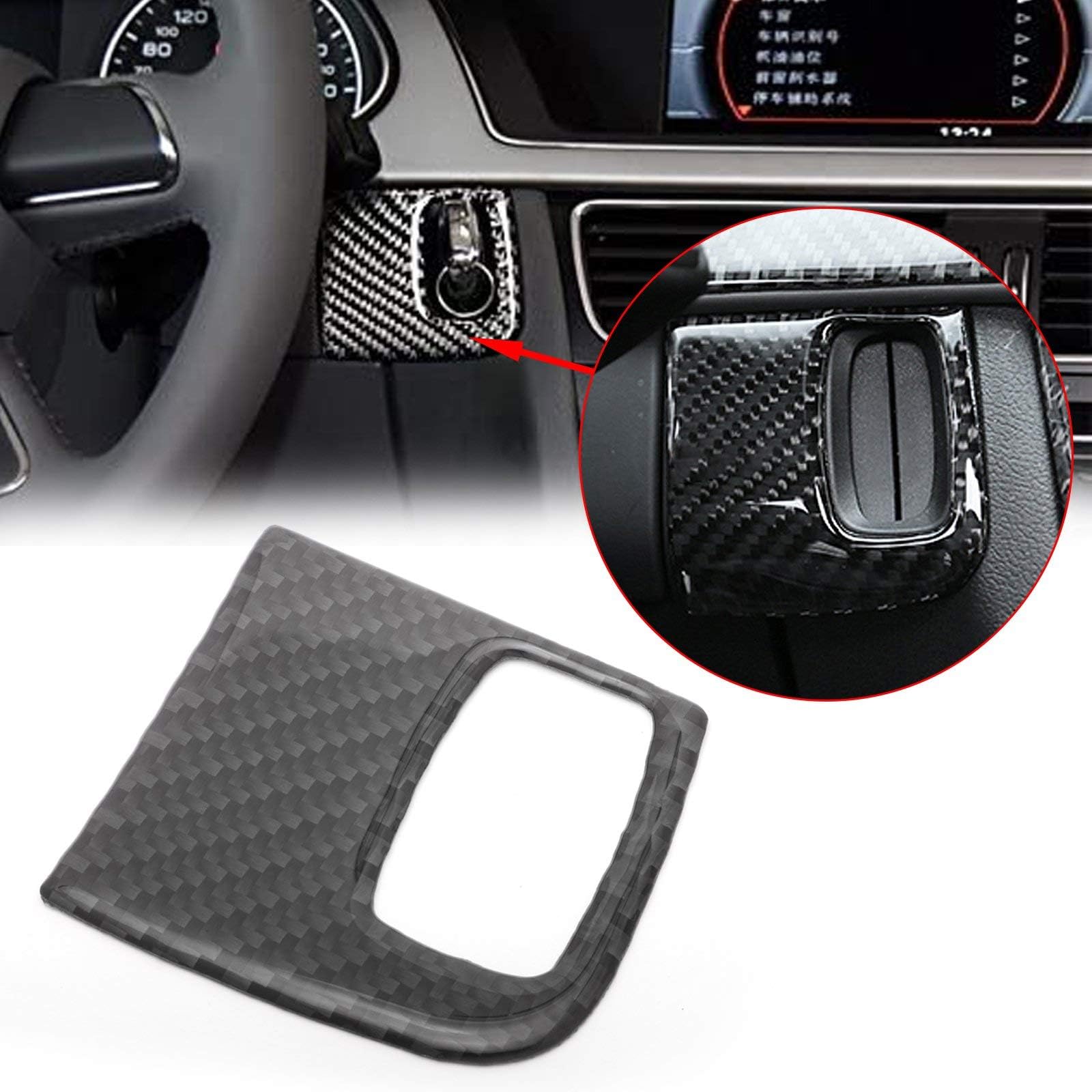 Xotic Tech Carbon Fiber Engine Start Key Frame Cover Trim Decal Compatible with Audi A4 B8 A5 8T S5 2008-2015