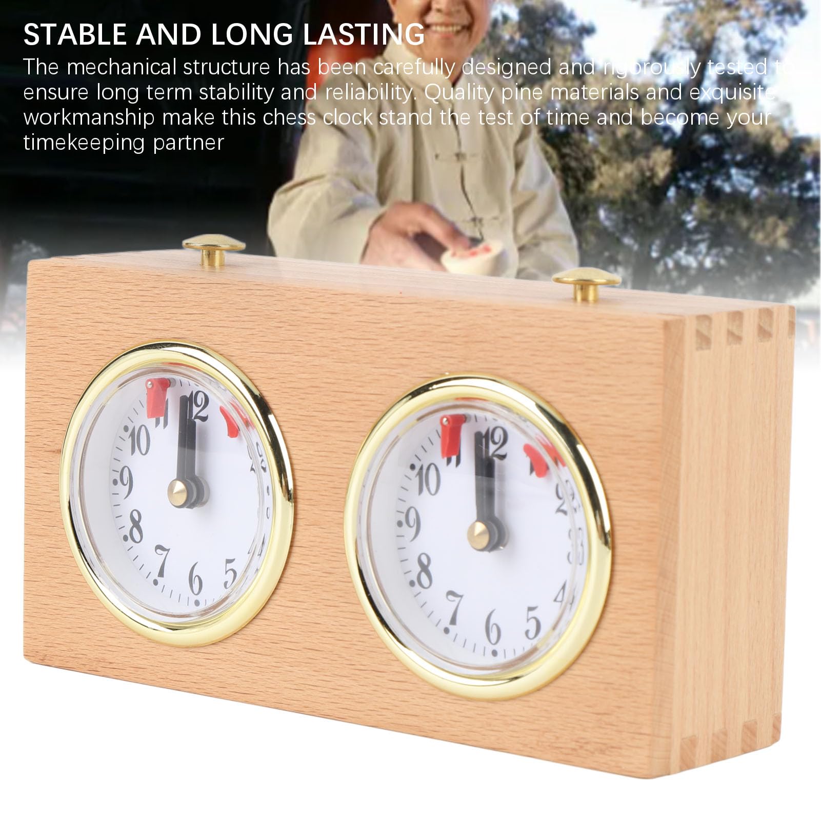 Alomejor Schachuhr, Mechanisch, Retro, aus Holz, Schachuhr, Analoger Timer, Retro, aus Holz, Hohe Genauigkeit, Geeignet für Schach, Chinesisches Schach und Weiqi