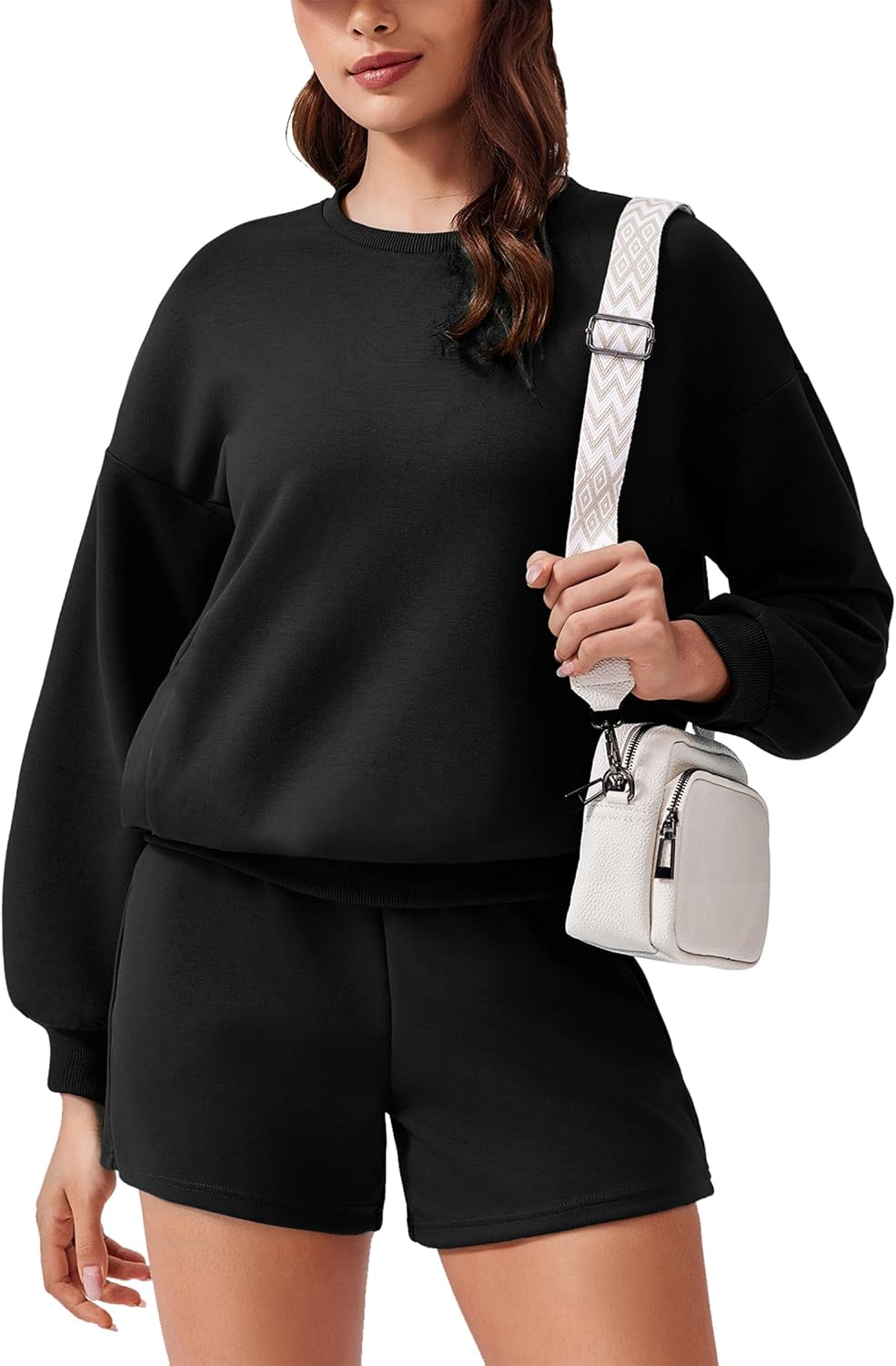 PINSPARK Two Piece Sets for Women 2024 Fall Outfits Sweatsuit 4 Pockets Sweat Short Sets Casual Matching Set Travel Tracksuit