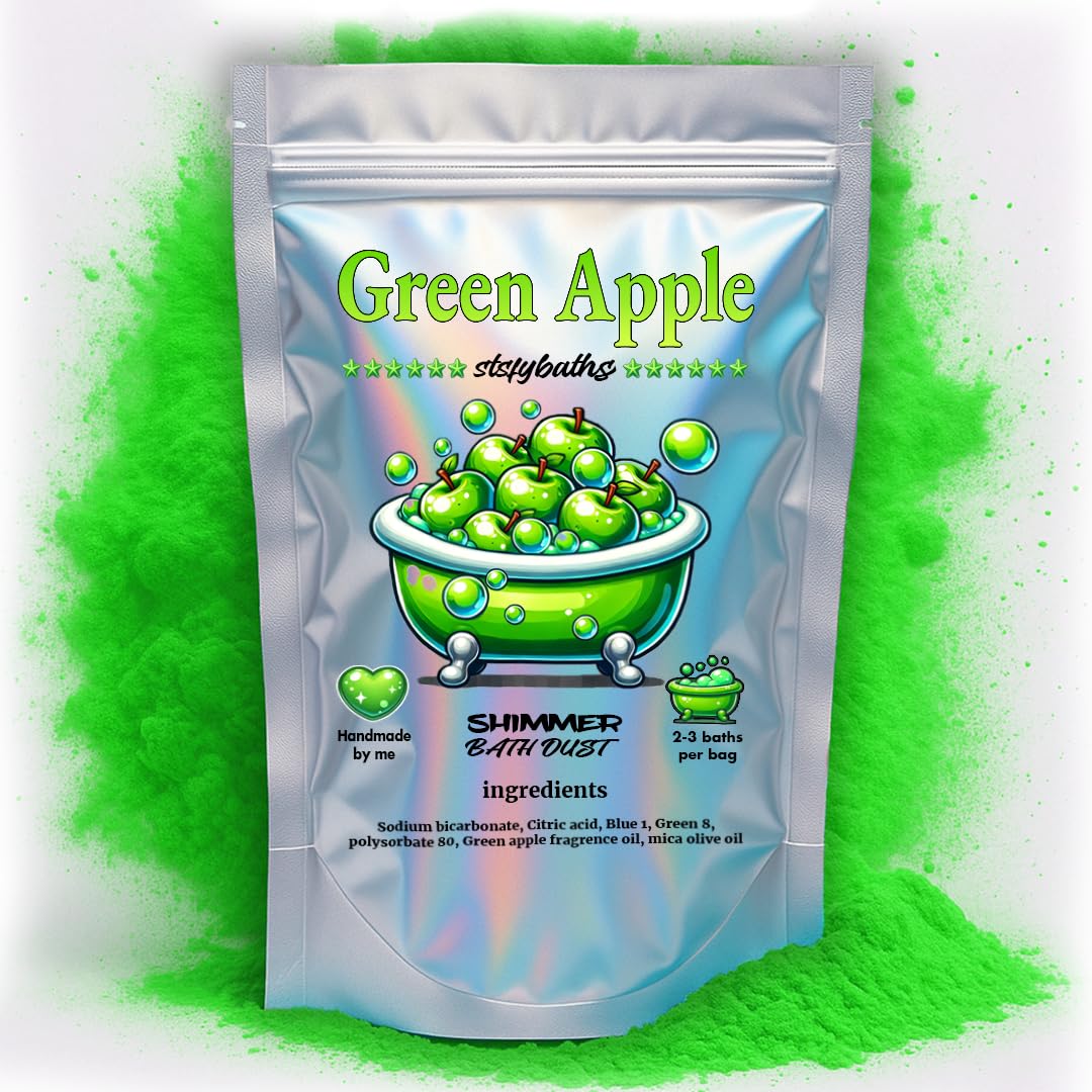 Green Apple Shimmer Bath Bomb in A Bag – Handmade Scented Bath Bombs for Women,Kids and Men – Bulk Bathbomb Fizzies Perfect for Boys and Girls All Ages (Small, Green)