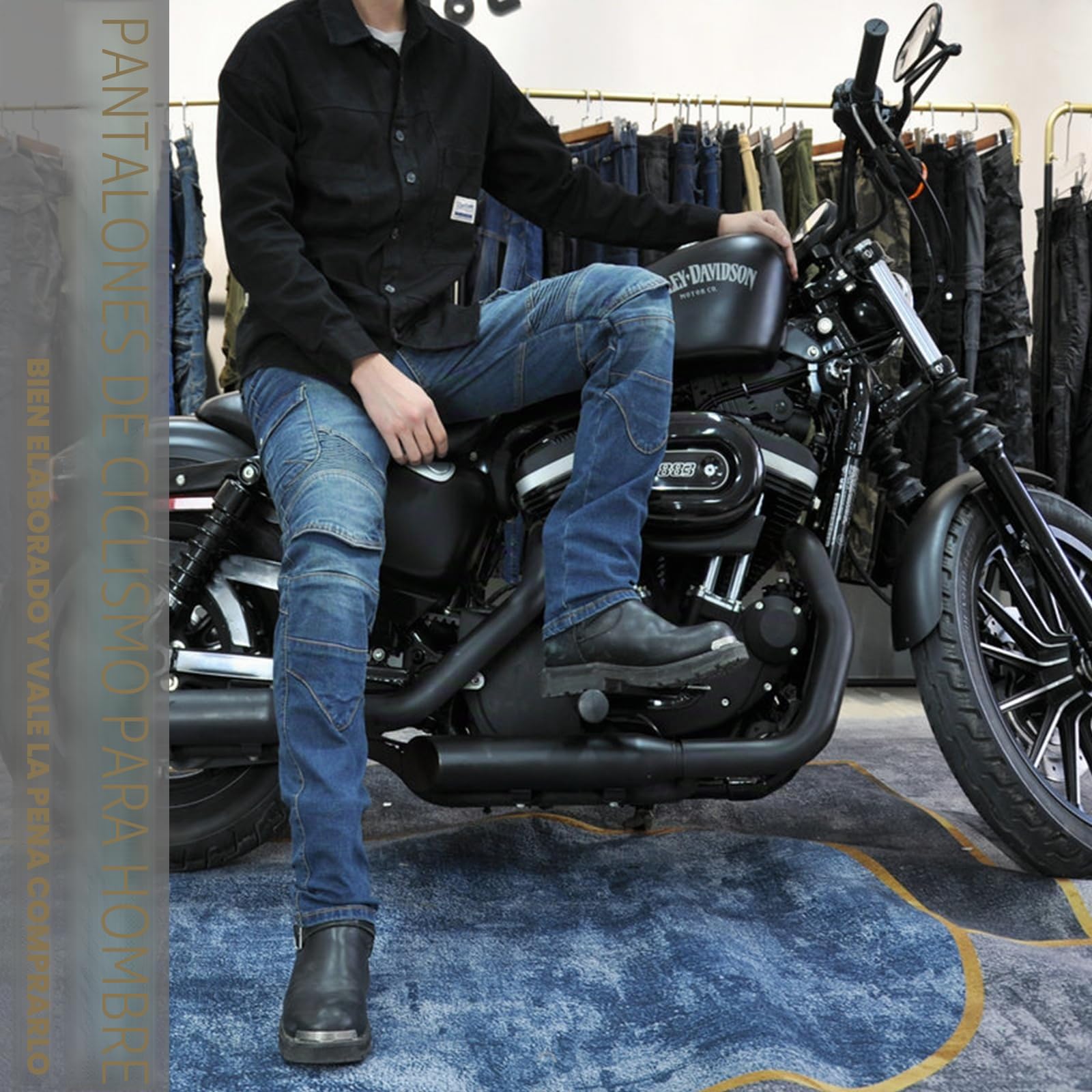 Pantalon Moto Hombre Mujere con Protecciones, Pantalon Vaquero Moto, Equipos de Protección Mejorados, Marcado CE (Azul,6XL)