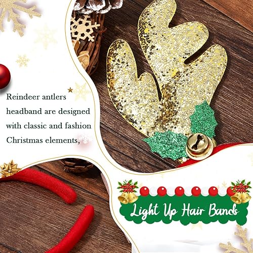 Miniatura 4 de CLOACE Diadema de cuernos de reno, diadema de Navidad con purpurina de Navidad con campanas, diadema para fiesta, disfraces, accesorios para el