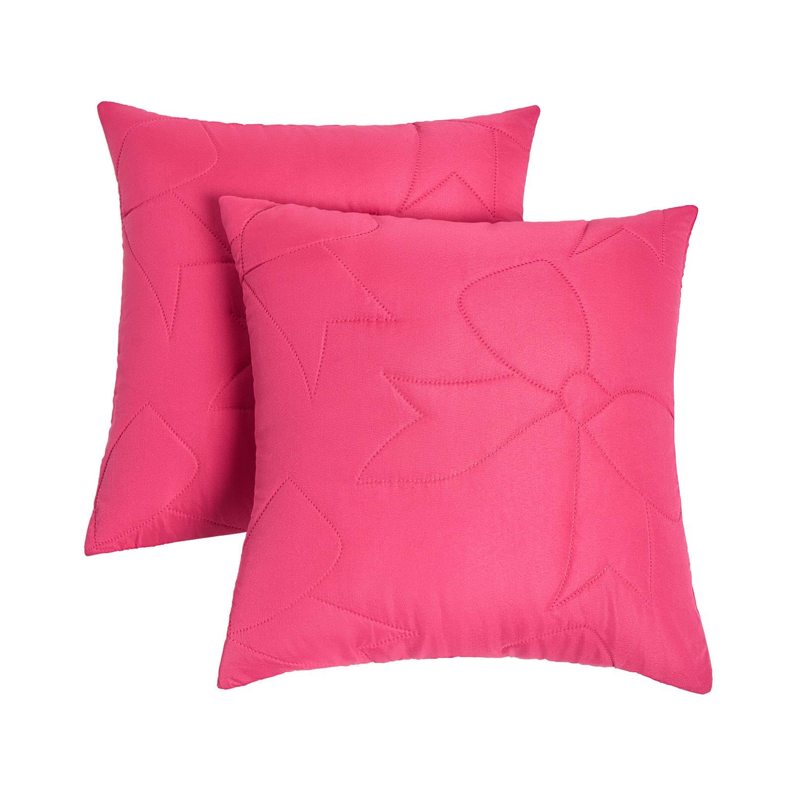 Ohs Women's Hot Pink Cushion Covers 45 X 45 Set Of 2, Soft Cosy Bow Quilted Decorative Christmas Cushion Covers With Invisible Zipper Square Throw Pillow Cover Home Decor For Sofa Bedroom Living Room,