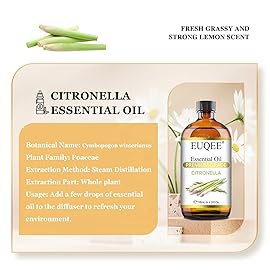 EUQEE Citronella Essential Oil, 118ml Large Gift Box Pure Citronella Oil with Glass Dropper for Candle Making, Diffuser, Humidifier - 4 fl oz.