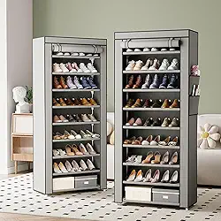 BEMMY Sapateira com Capas com 10 Níveis, Organizador de Prateleiras Altas para Sapatos, Organizador de Sapatos de Grande Capacidade e Economia de Espaço, Organizador de Sapatos Autônomo (Cinza)