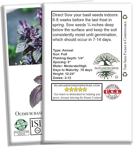 Miniatura 5 de Semillas de albahaca dulce de ópalo oscuro para plantar, más de 500 semillas de hierbas tradicionales por paquete, semillas de jardín de Isla